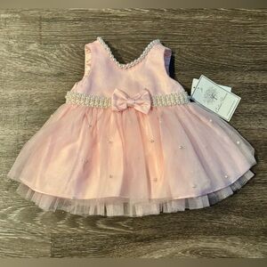 NWT Couture Princess Pink Easter Formal Party Girls Size 3M Lined Pearls Bows